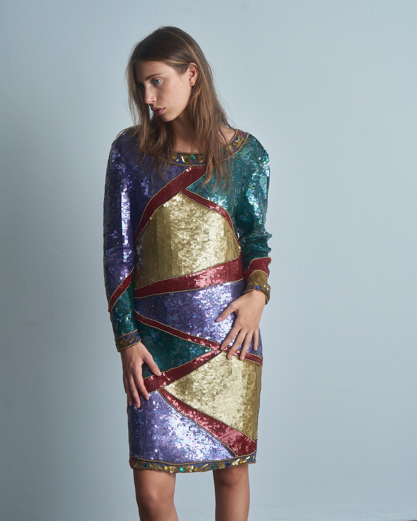 Abito in paillettes e perline fine anni 80