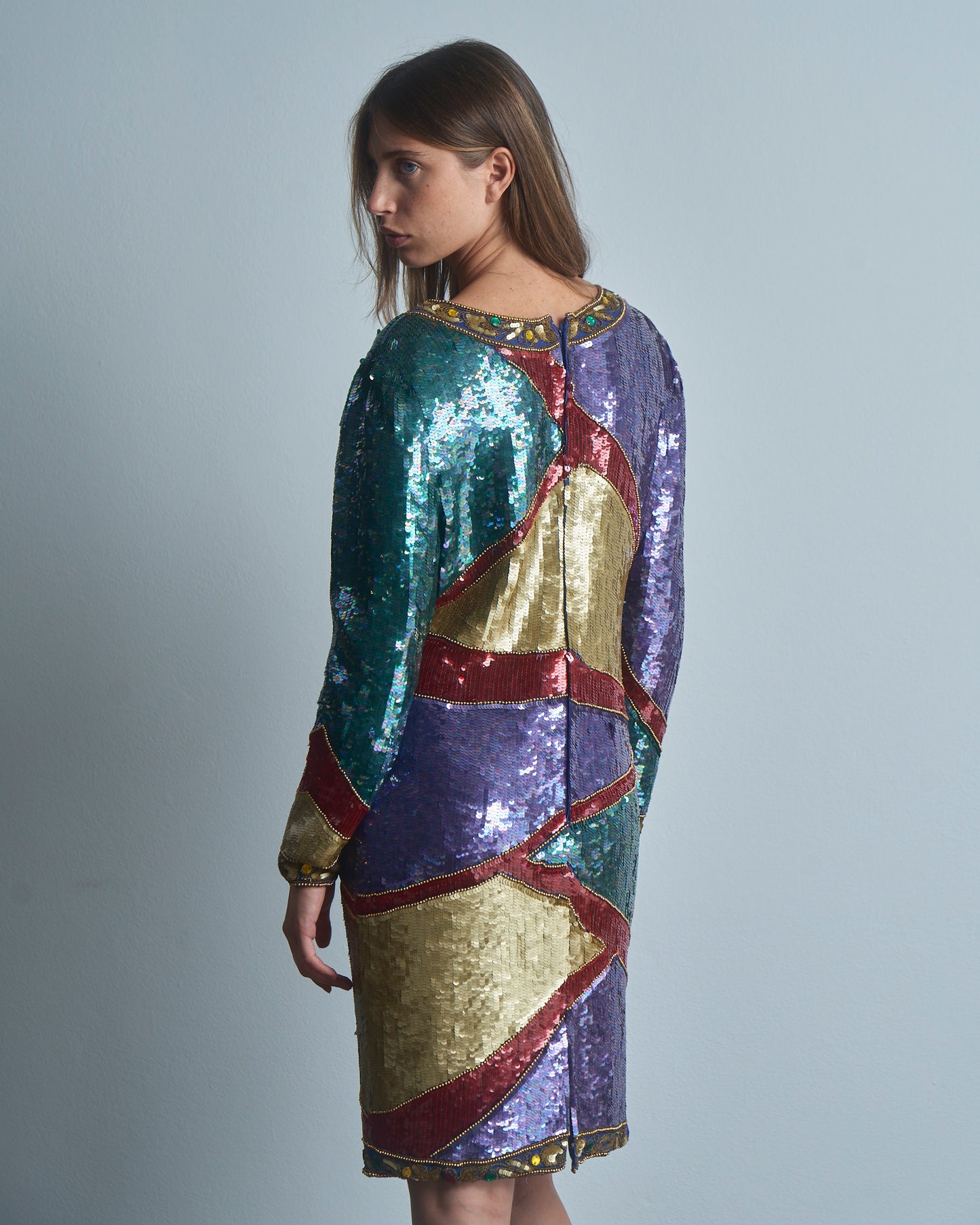 Abito in paillettes e perline fine anni 80