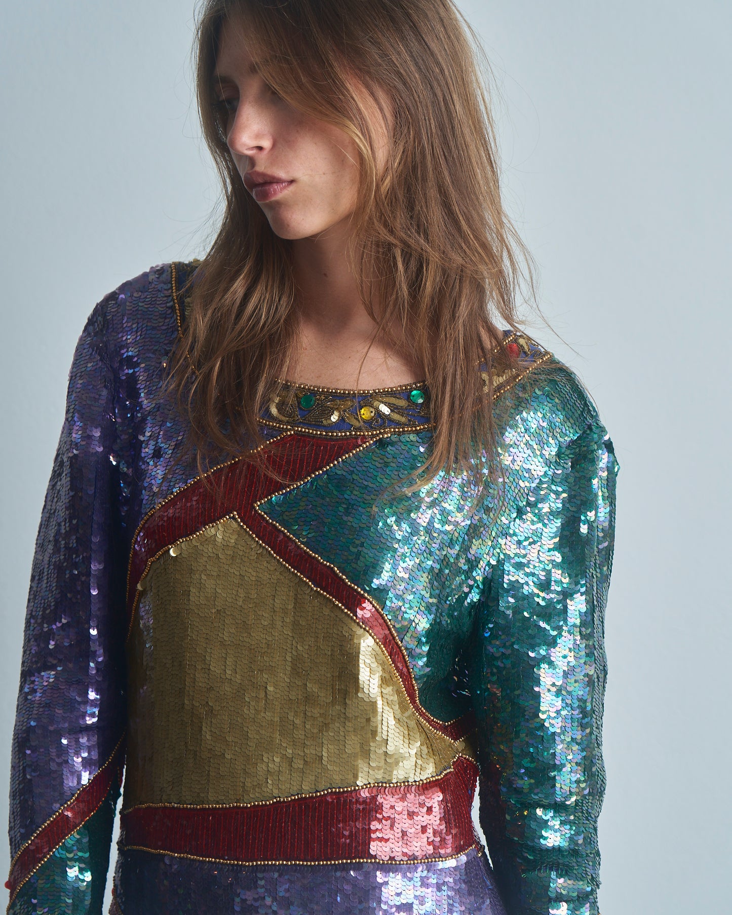 Abito in paillettes e perline fine anni 80