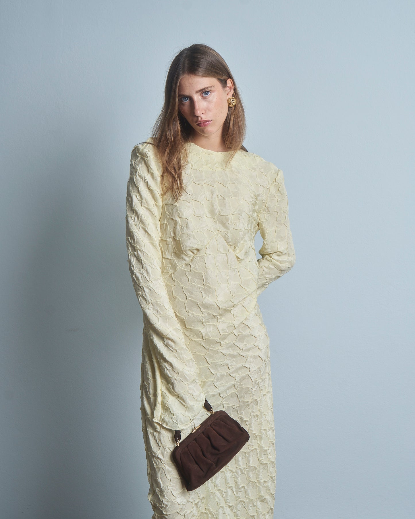 Abito lungo sartoriale Montanaro Vintage in tessuto jacquard cloqué
