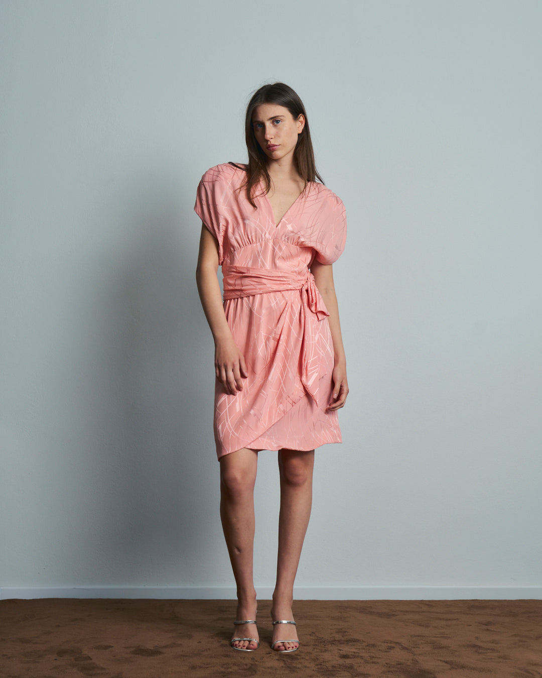 Abito sartoriale anni 80 in seta jacquard rosa