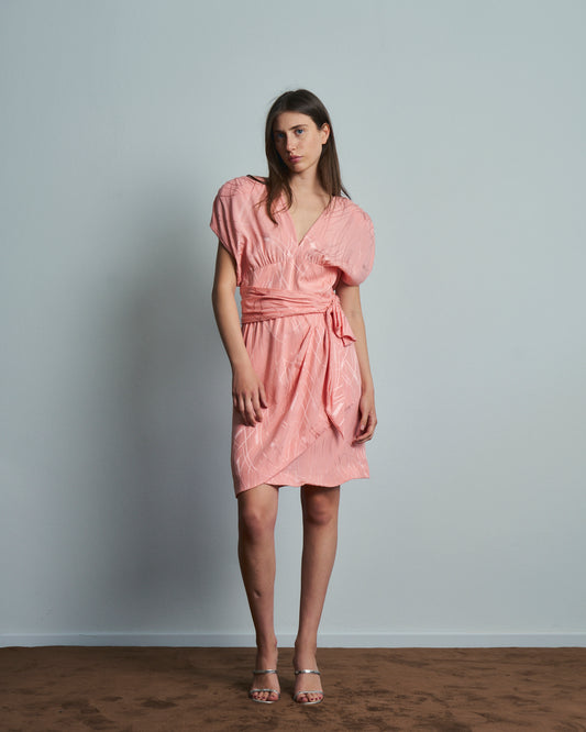 Abito sartoriale anni 80 in seta jacquard rosa