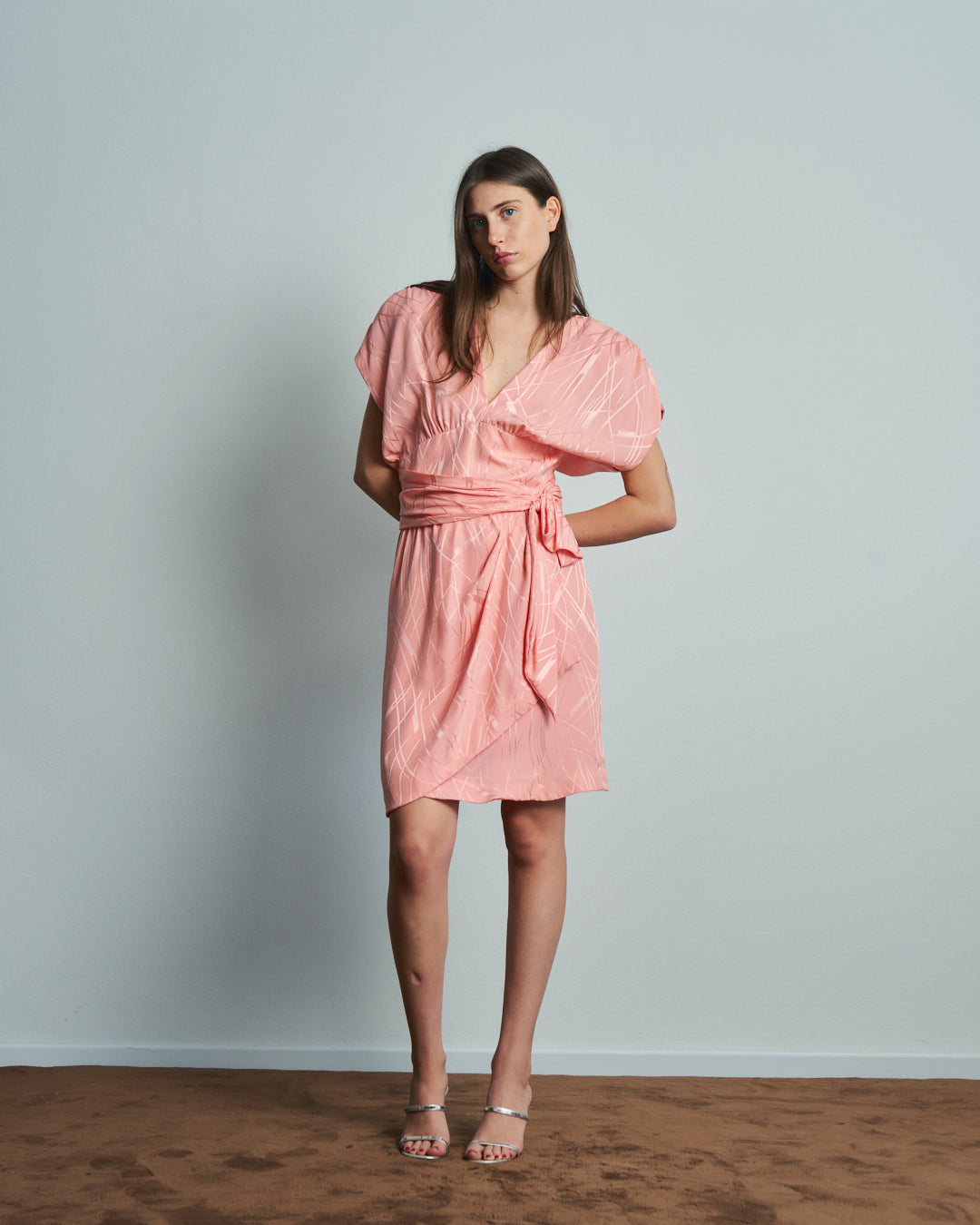 Abito sartoriale anni 80 in seta jacquard rosa