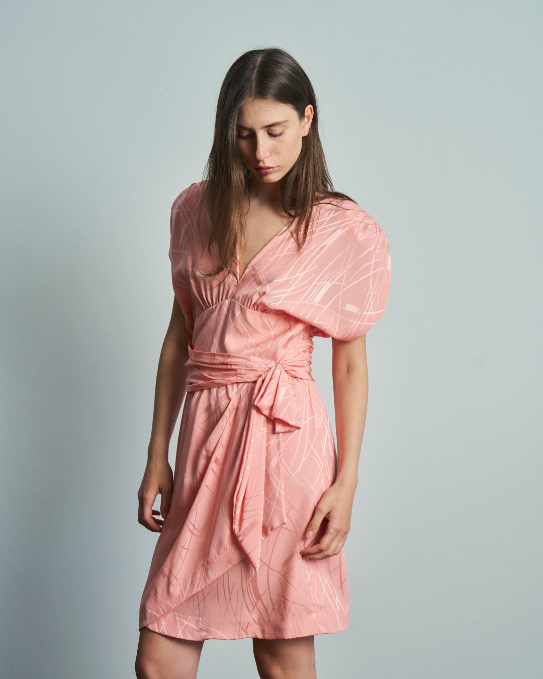 Abito sartoriale anni 80 in seta jacquard rosa