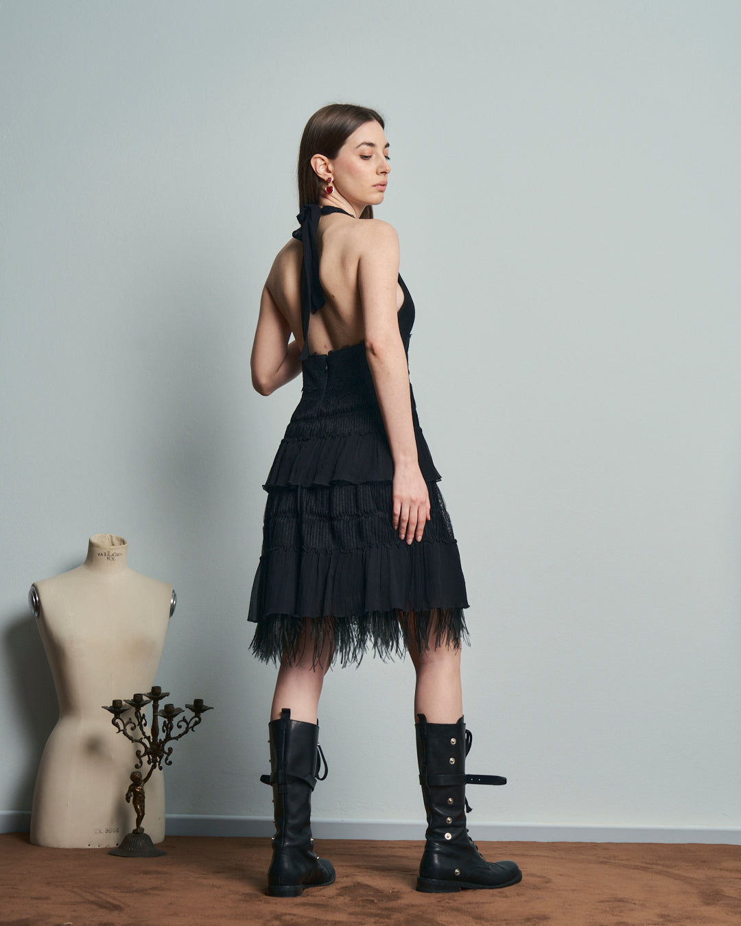 Abito collo americano e balze anni 2000 firmato BCBG MAXAZRIA