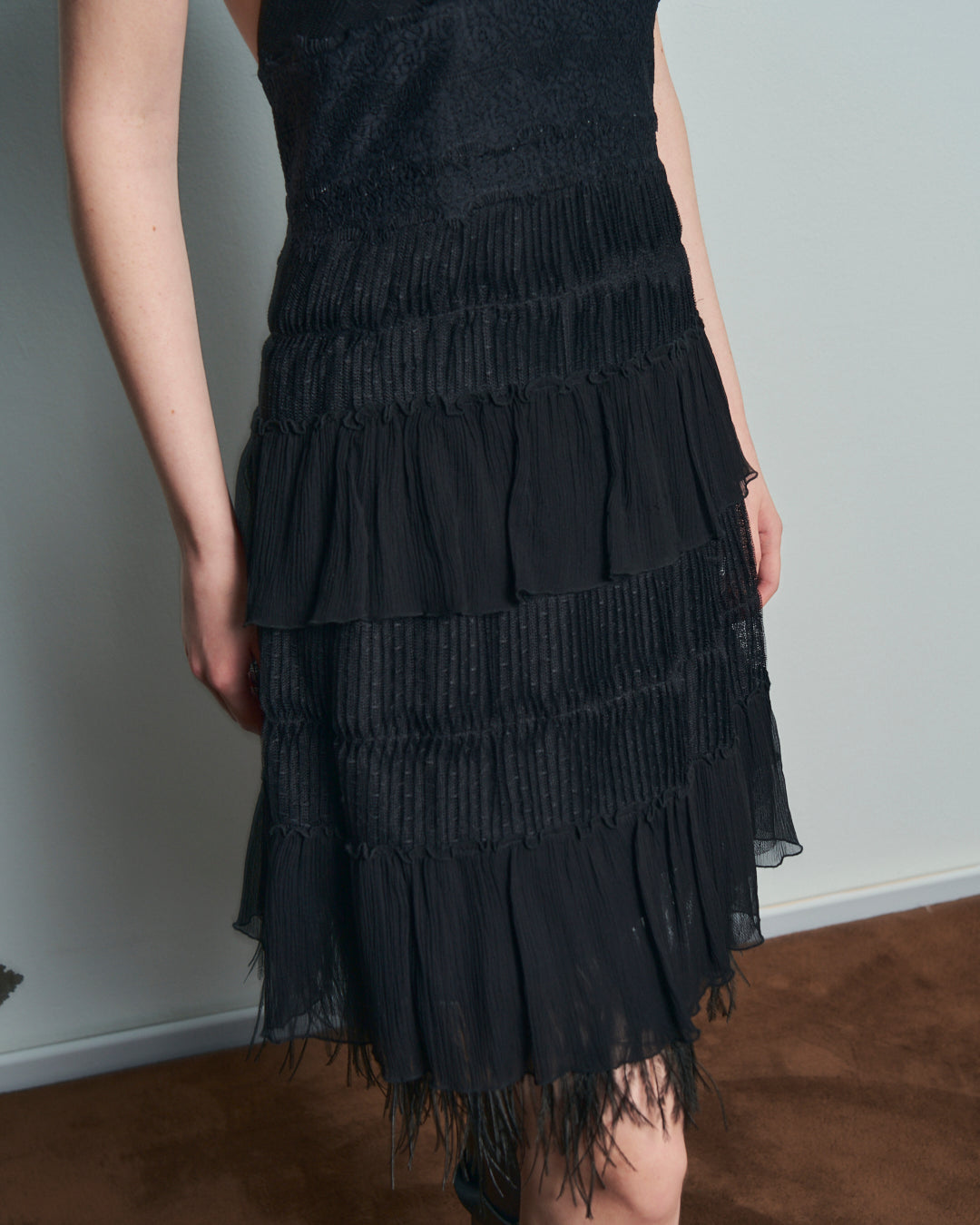 Abito collo americano e balze anni 2000 firmato BCBG MAXAZRIA