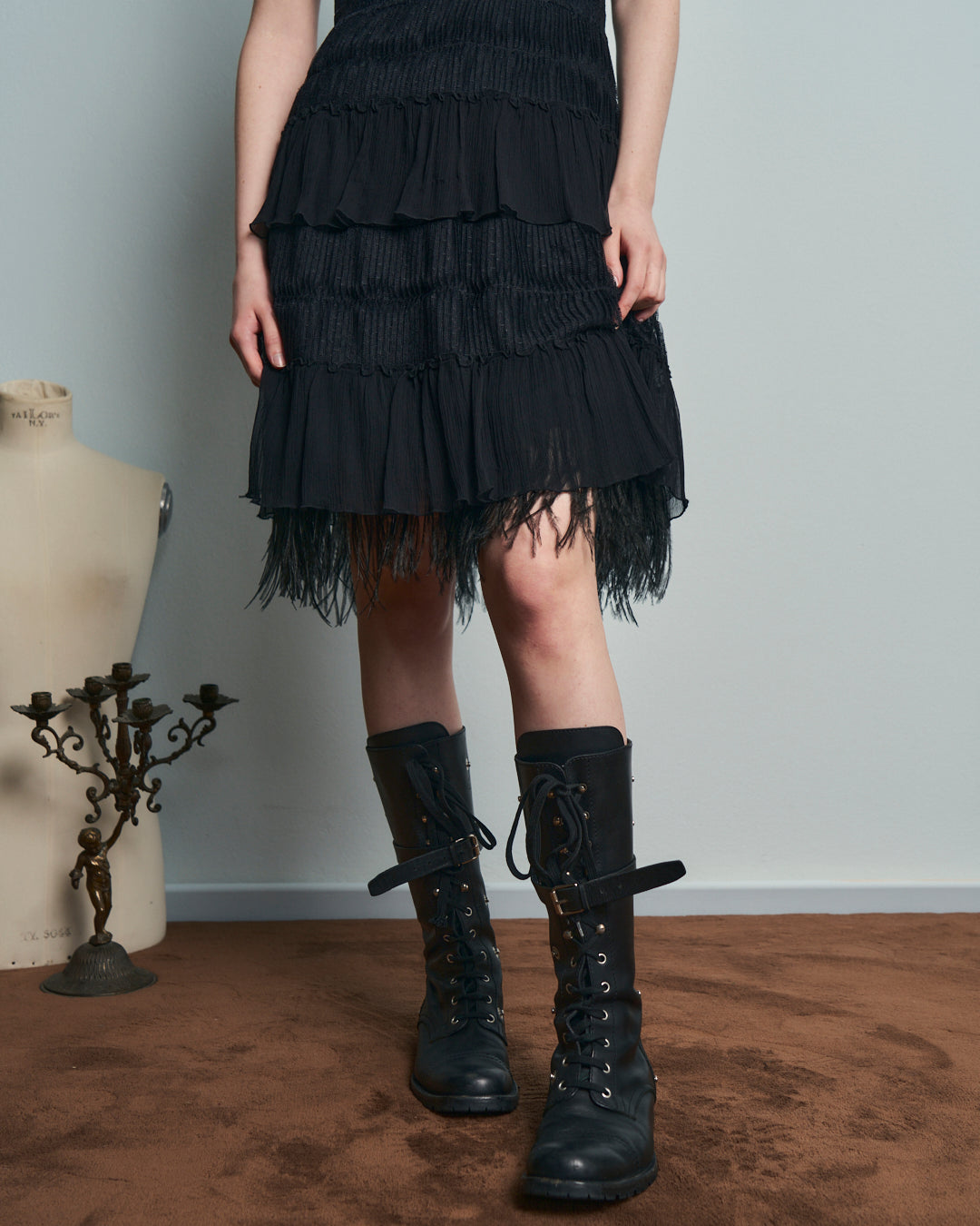 Abito collo americano e balze anni 2000 firmato BCBG MAXAZRIA