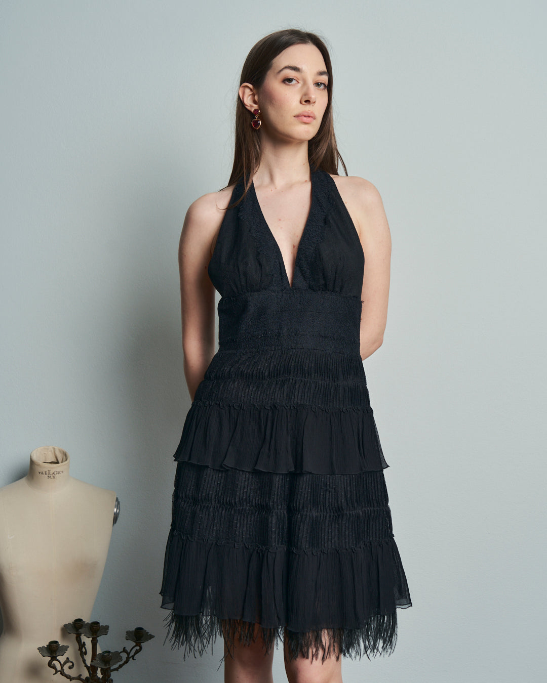 Abito collo americano e balze anni 2000 firmato BCBG MAXAZRIA