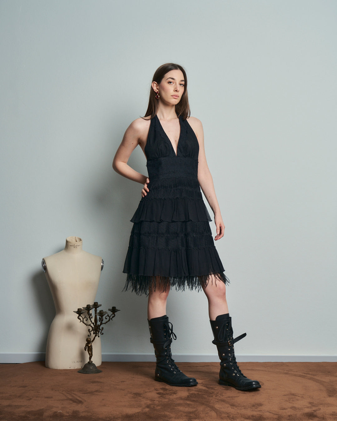 Abito collo americano e balze anni 2000 firmato BCBG MAXAZRIA