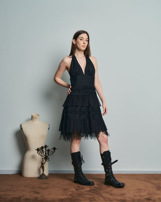 Abito collo americano e balze anni 2000 firmato BCBG MAXAZRIA