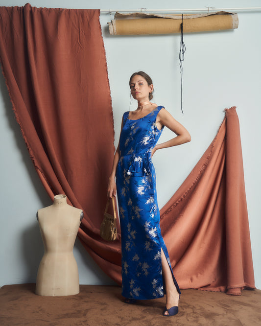 Abito chinoiserie anni 50 in pura seta Jacquard