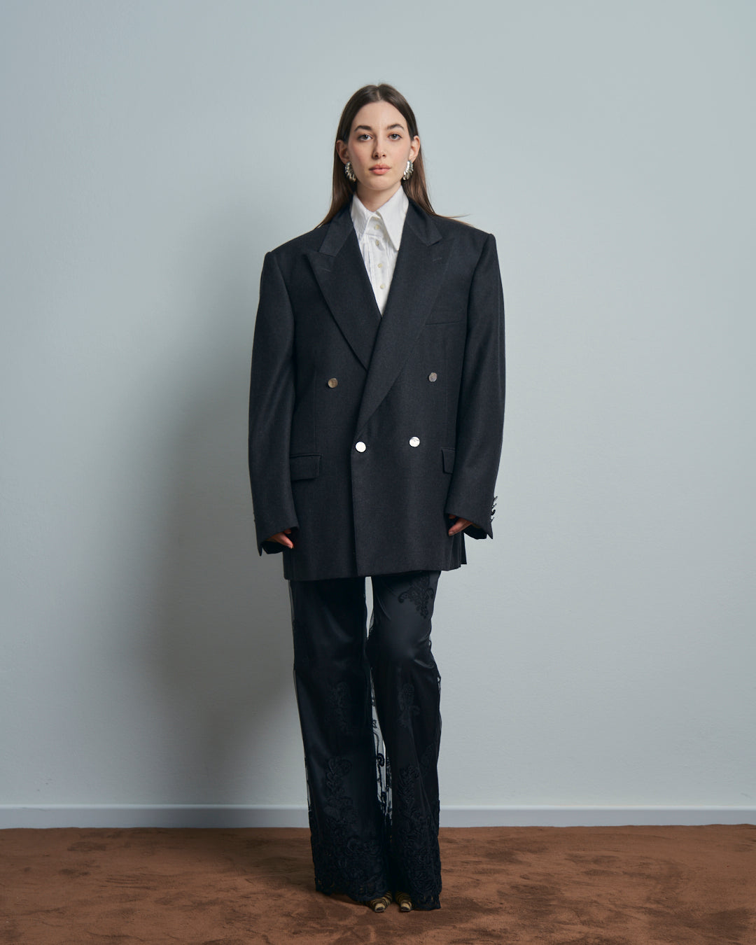 Blazer doppiopetto Yves Saint Laurent Hommes in lana grigio bottoni madreperla