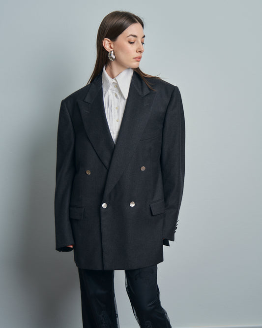 Blazer doppiopetto Yves Saint Laurent Hommes in lana grigio bottoni madreperla