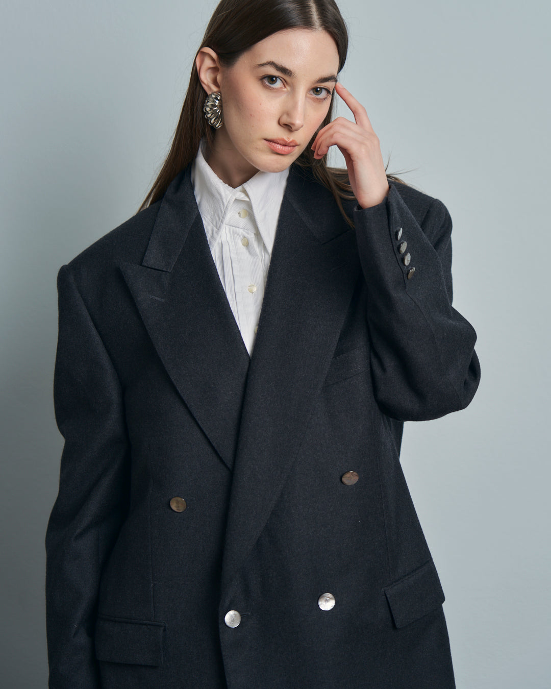 Blazer doppiopetto Yves Saint Laurent Hommes in lana grigio bottoni madreperla