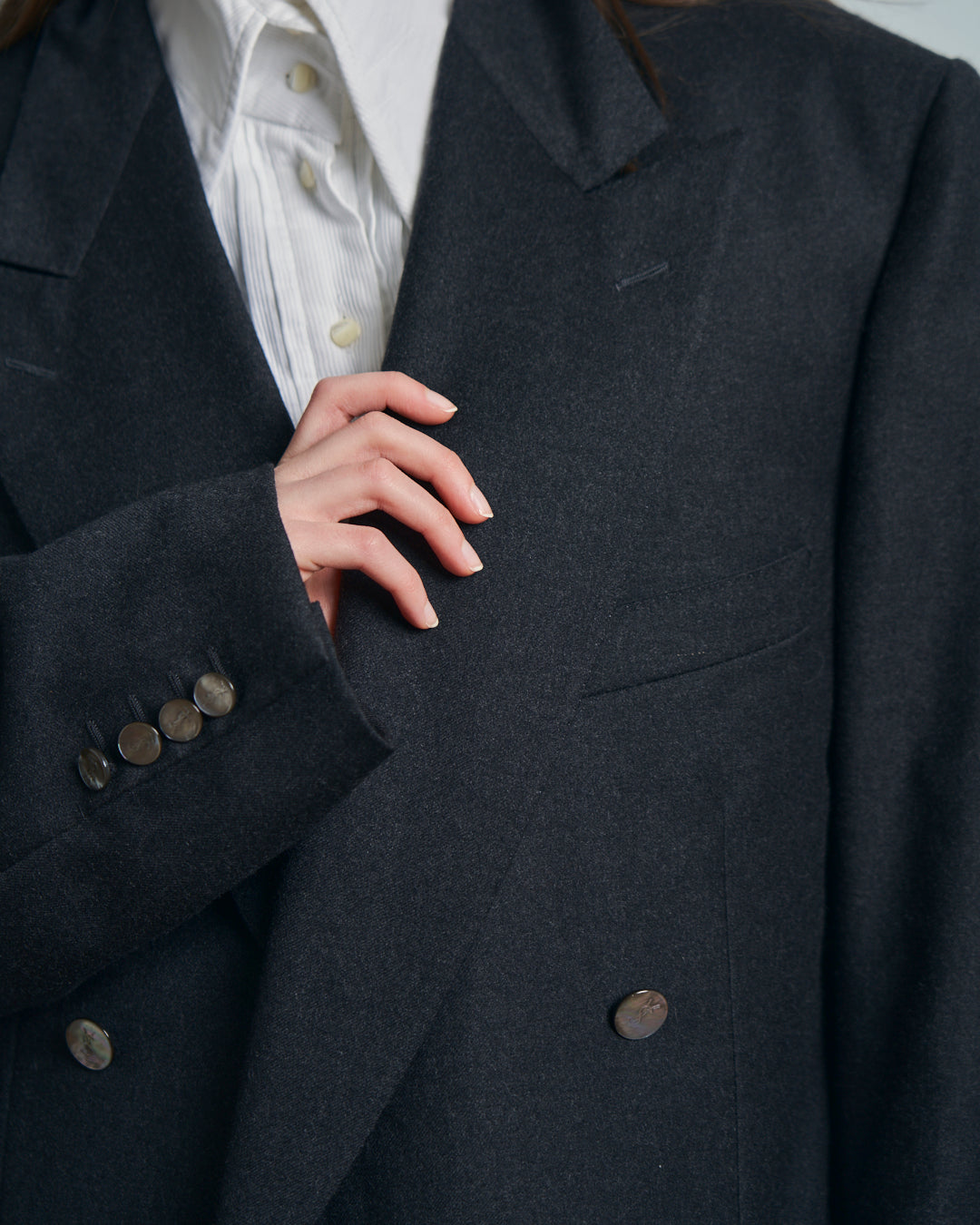 Blazer doppiopetto Yves Saint Laurent Hommes in lana grigio bottoni madreperla