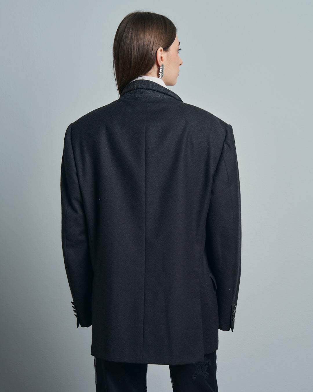 Blazer doppiopetto Yves Saint Laurent Hommes in lana grigio bottoni madreperla