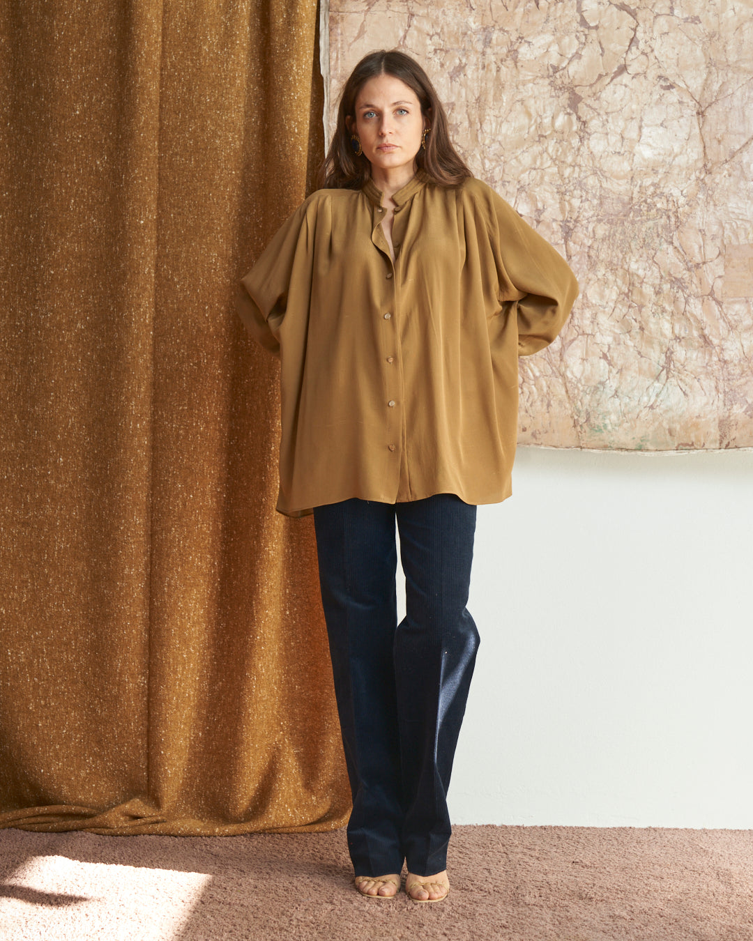 Blusa sartoriale anni 80 in seta ampia a kimono