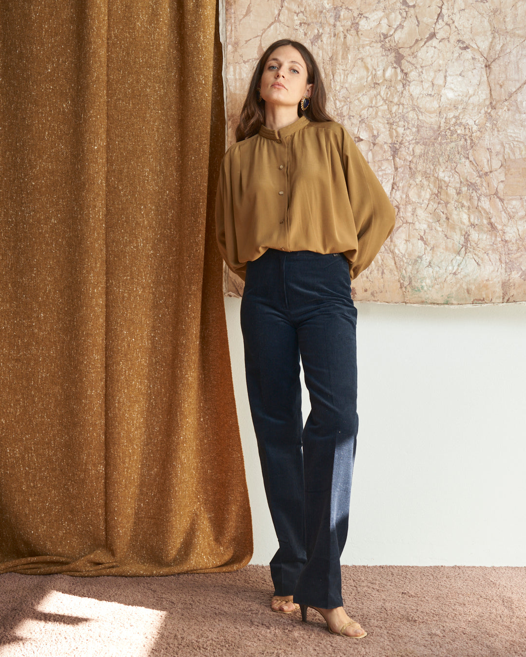 Blusa sartoriale anni 80 in seta ampia a kimono