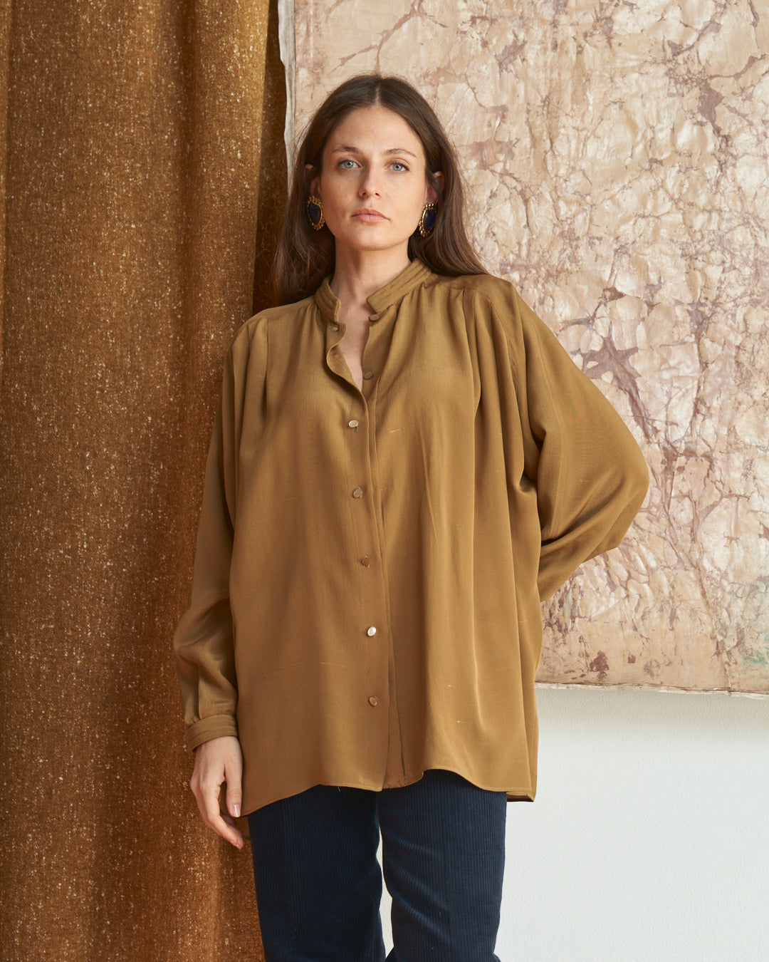 Blusa sartoriale anni 80 in seta ampia a kimono