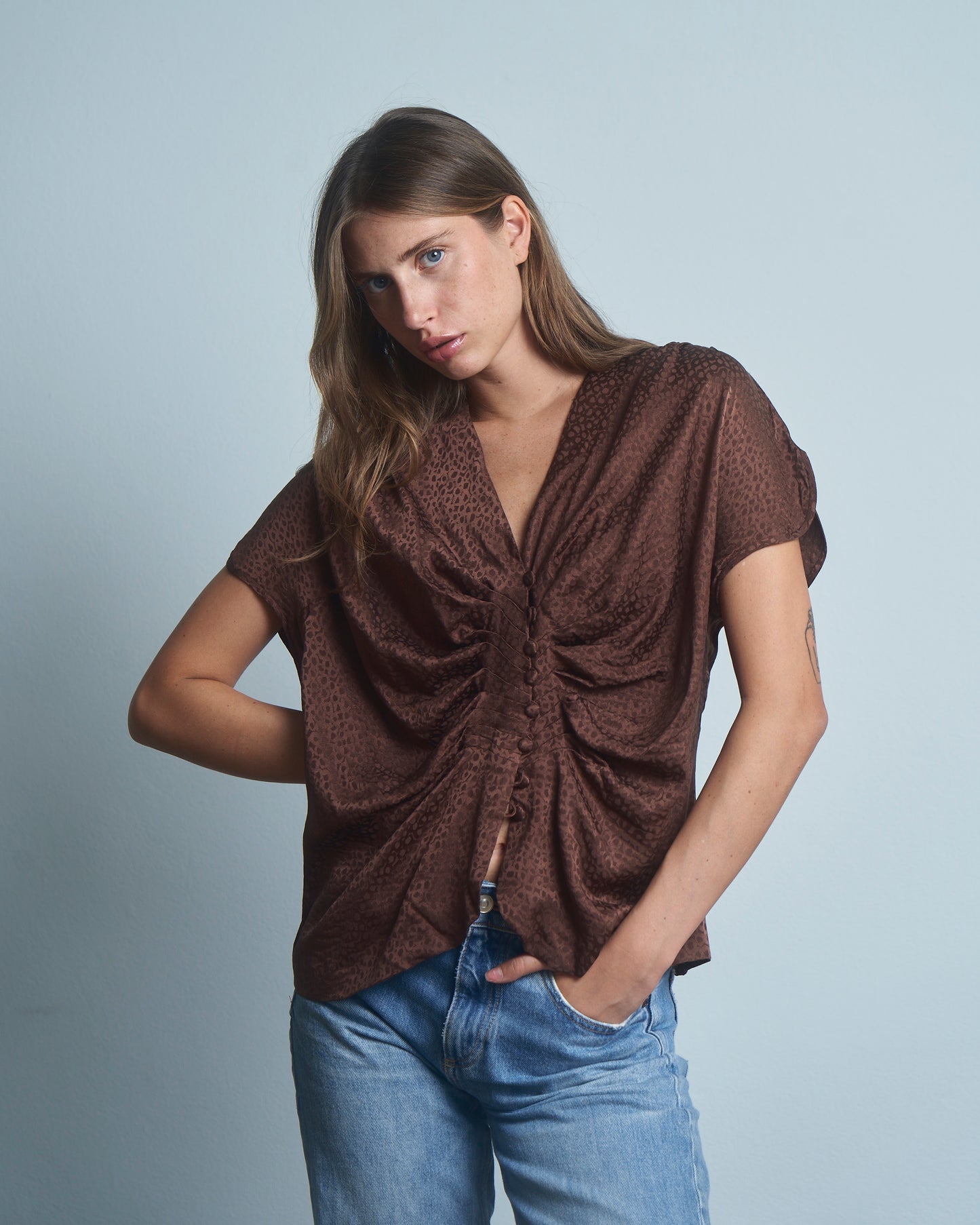 Blusa in seta Jacquard anni 80