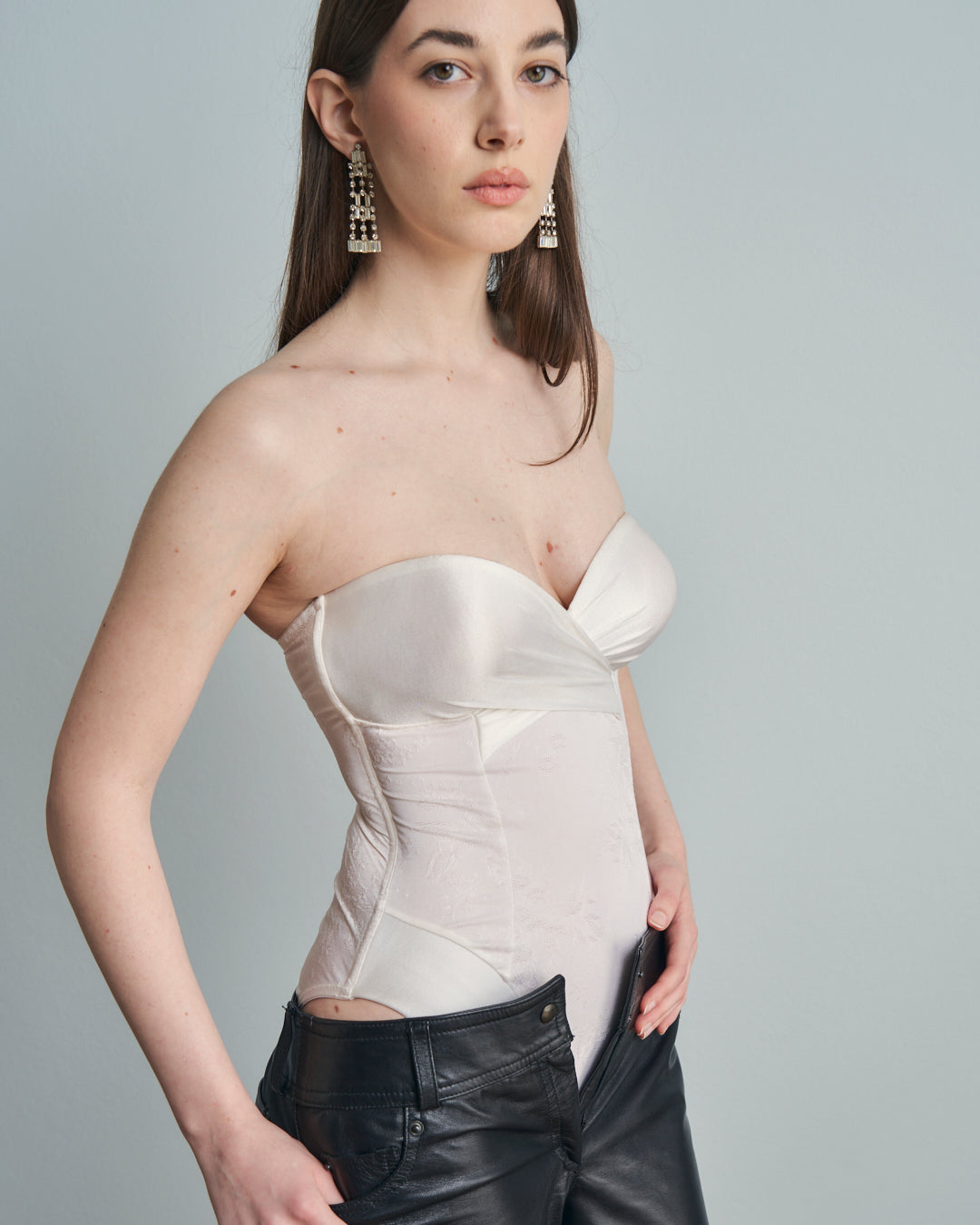 Body La Perla Bianco in jersey lucido con coppe