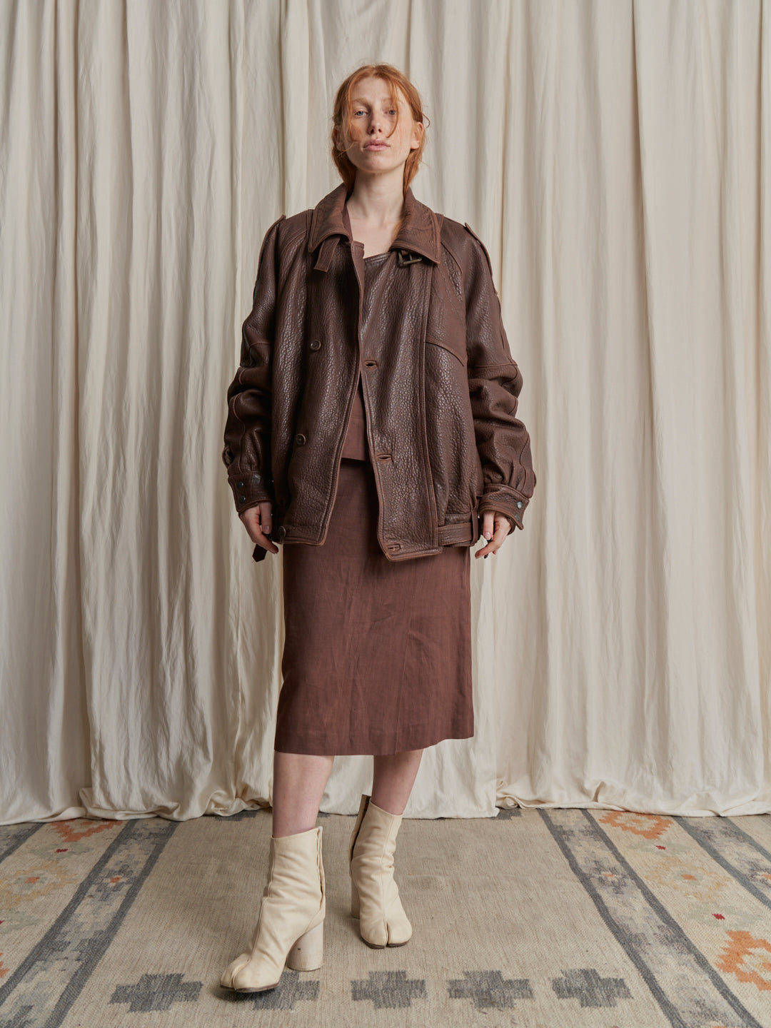Bomber in pelle marrone made in Italy anni 80 over con fibbie