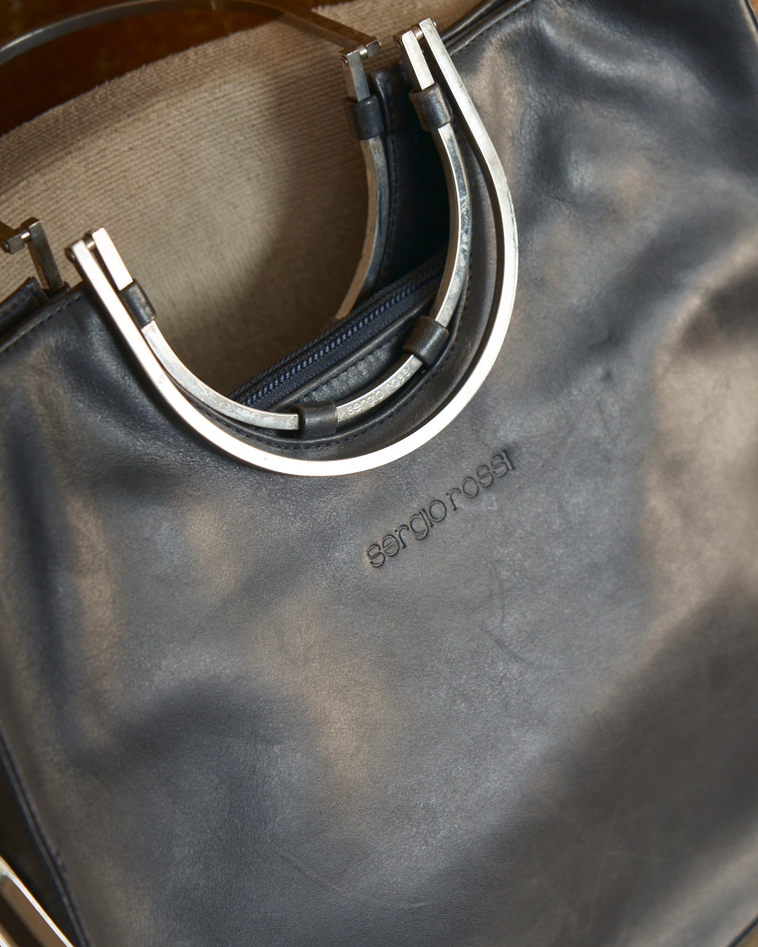 Borsa Sergio Rossi in pelle con catena e trims galvanica argento