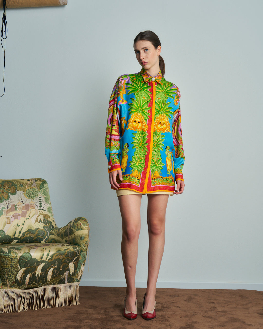 Camicia Gianni Versace ss1994 in seta twill fantasia