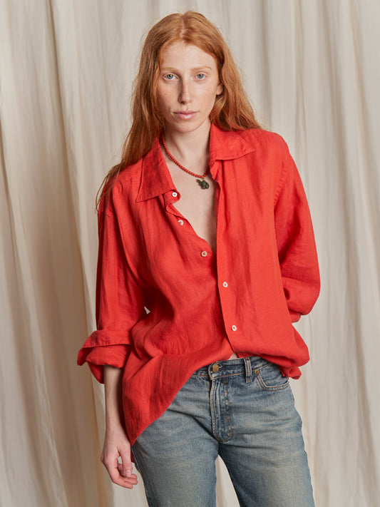 Camicia lino maxi rossa