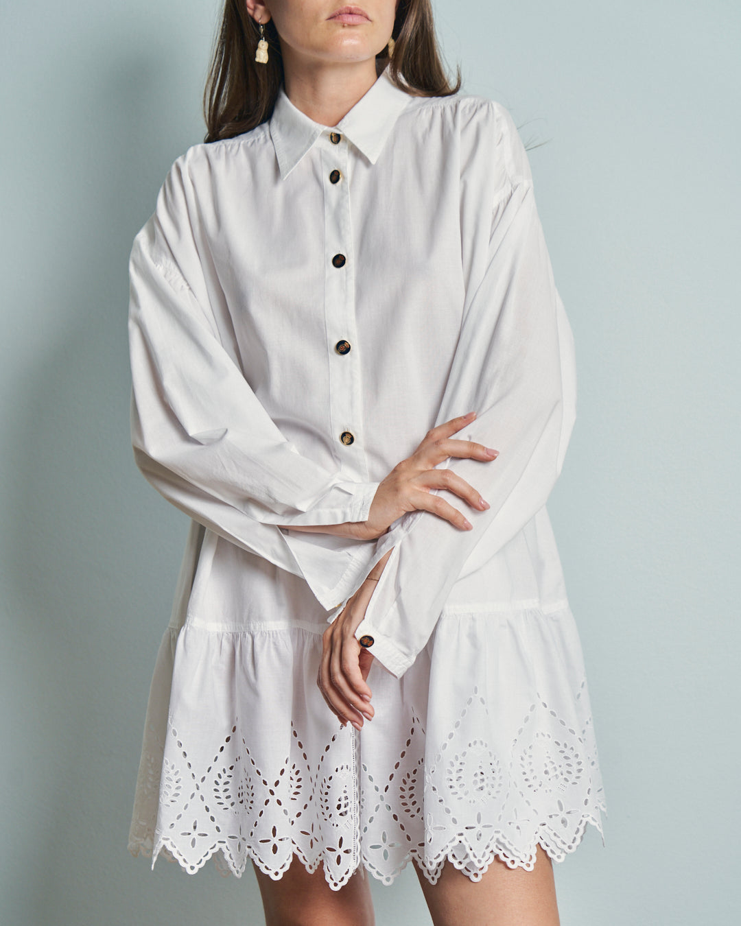 Camicia abito in cotone firmato La Perla vintage con sangallo