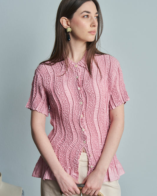 Camicia firmata Yoshiki Hishinuma rosa a manica