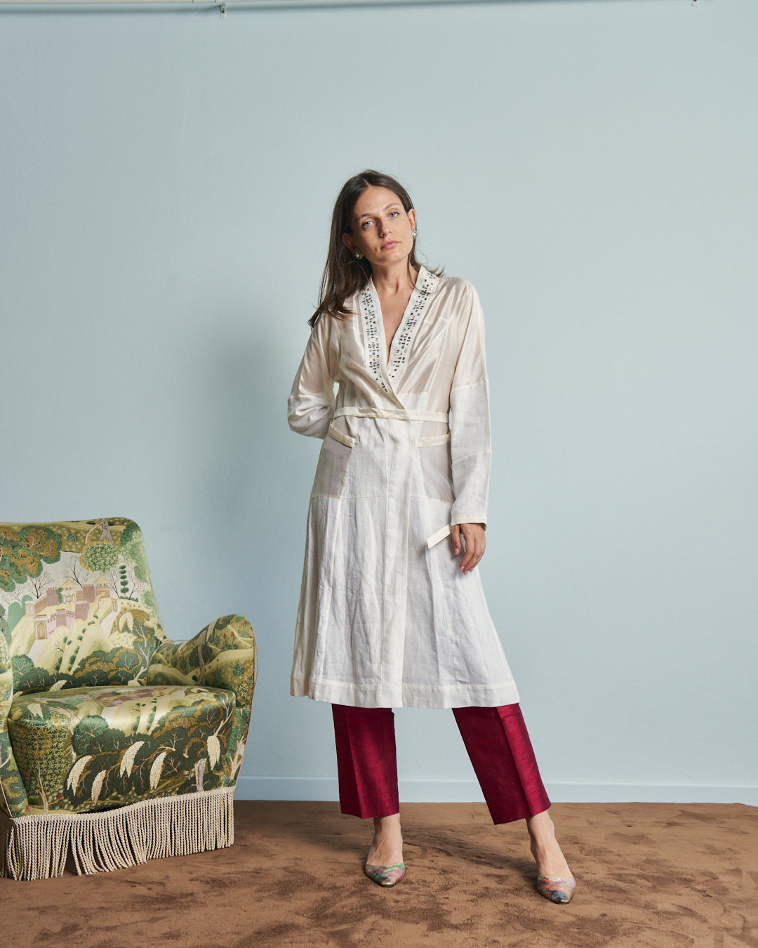 Camicia in seta e lino firmata Pollini effetto kaftano