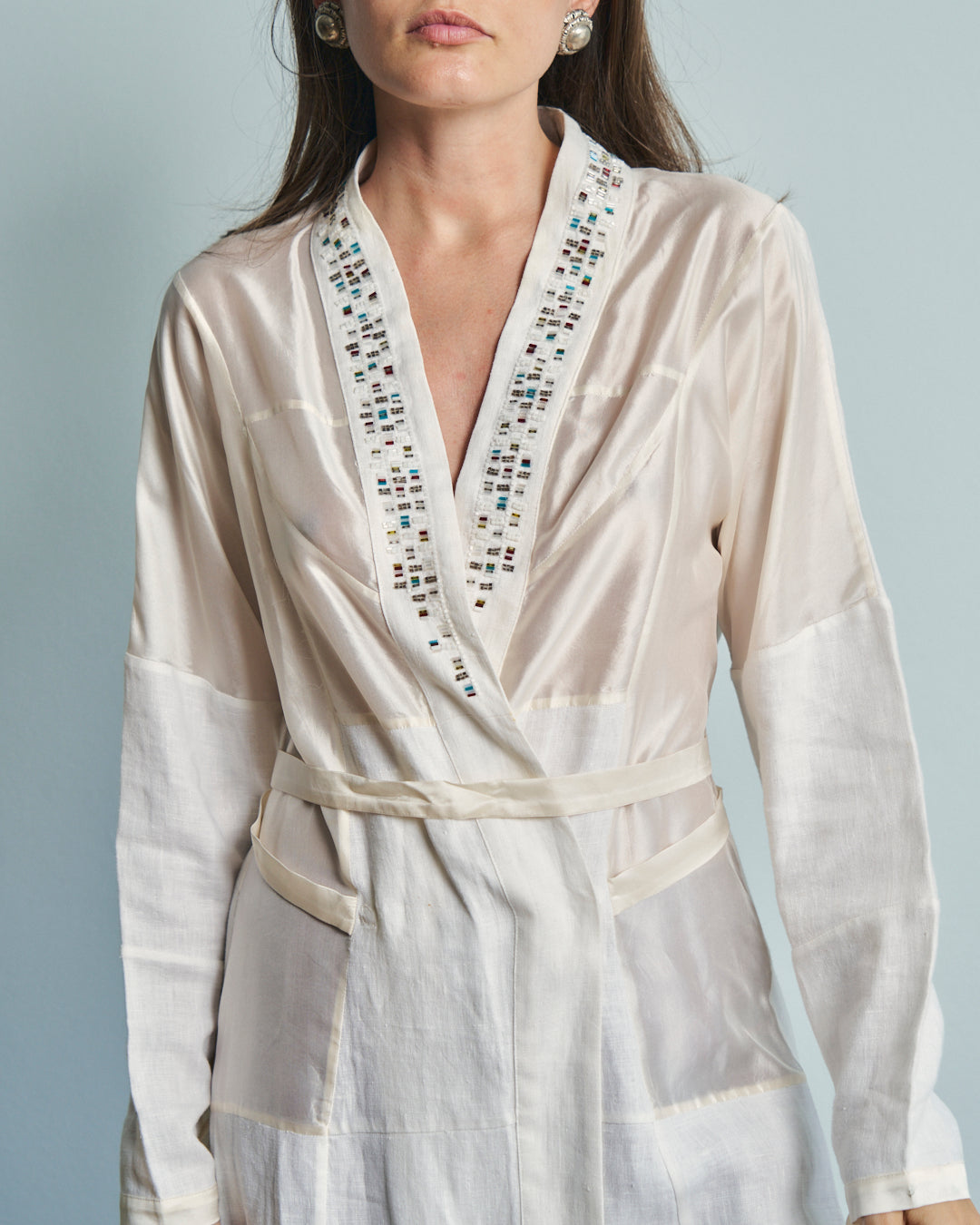 Camicia in seta e lino firmata Pollini effetto kaftano