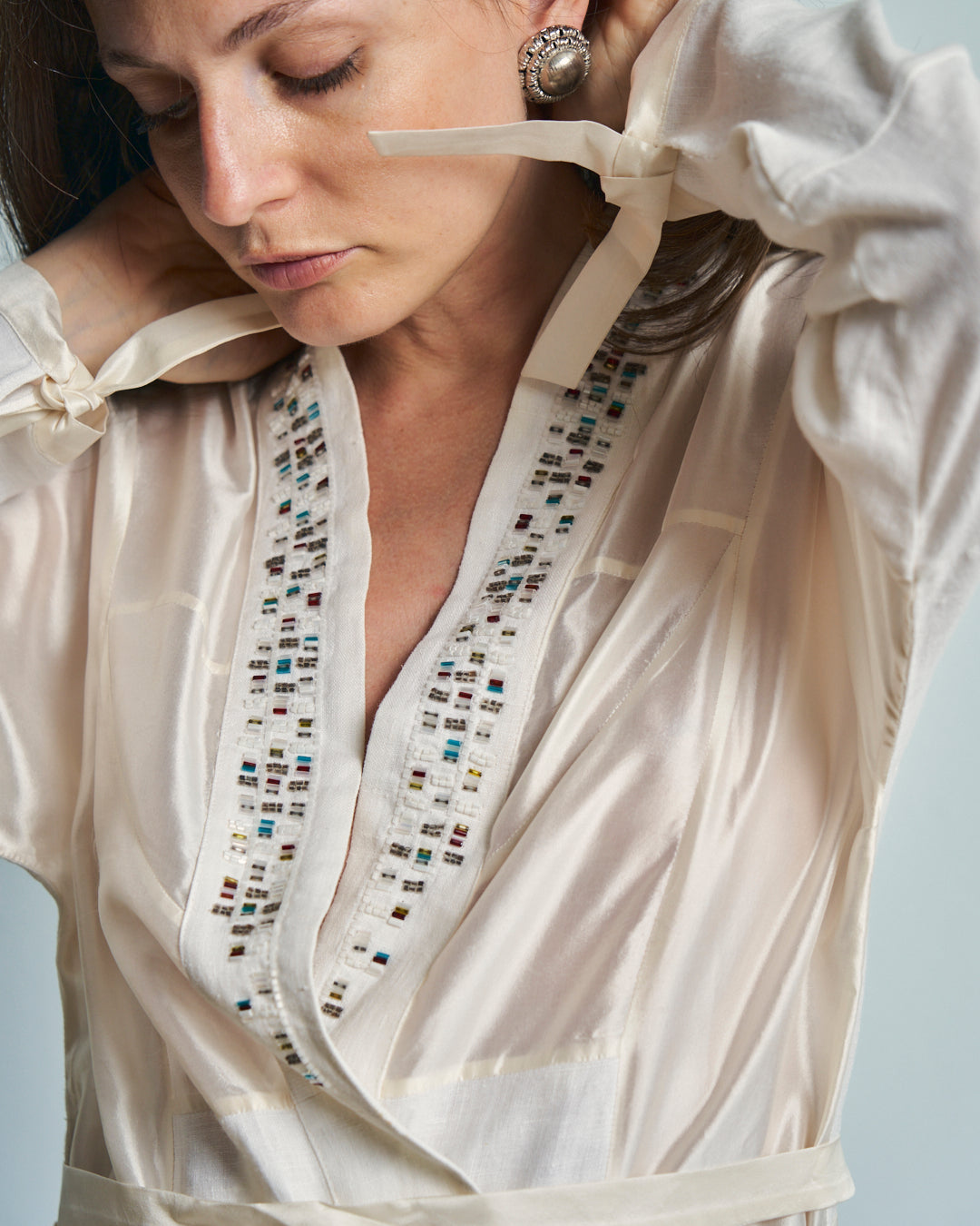 Camicia in seta e lino firmata Pollini effetto kaftano