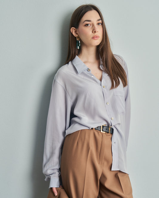 Camicia in pura seta con taschino con bottoni anni 40 in madreperla