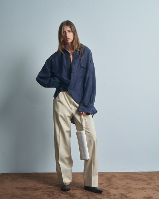 Camicia in seta maschile navy con tasche anni 80