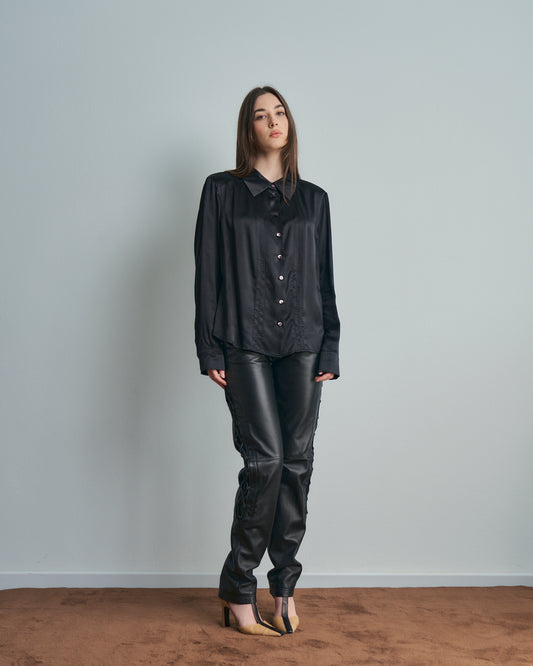 Camicia in raso di seta made in Italy nera