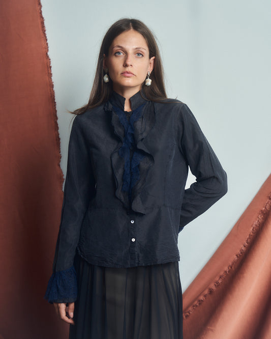 Camicia in seta lavata Walter Voulaz con pizzo