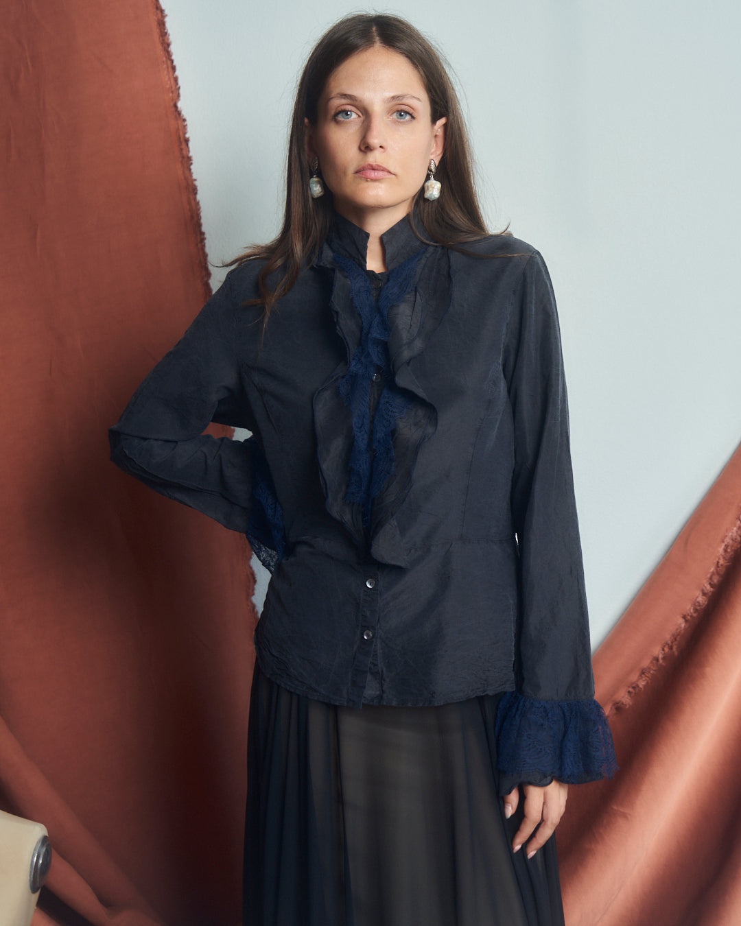 Camicia in seta lavata Walter Voulaz con pizzo