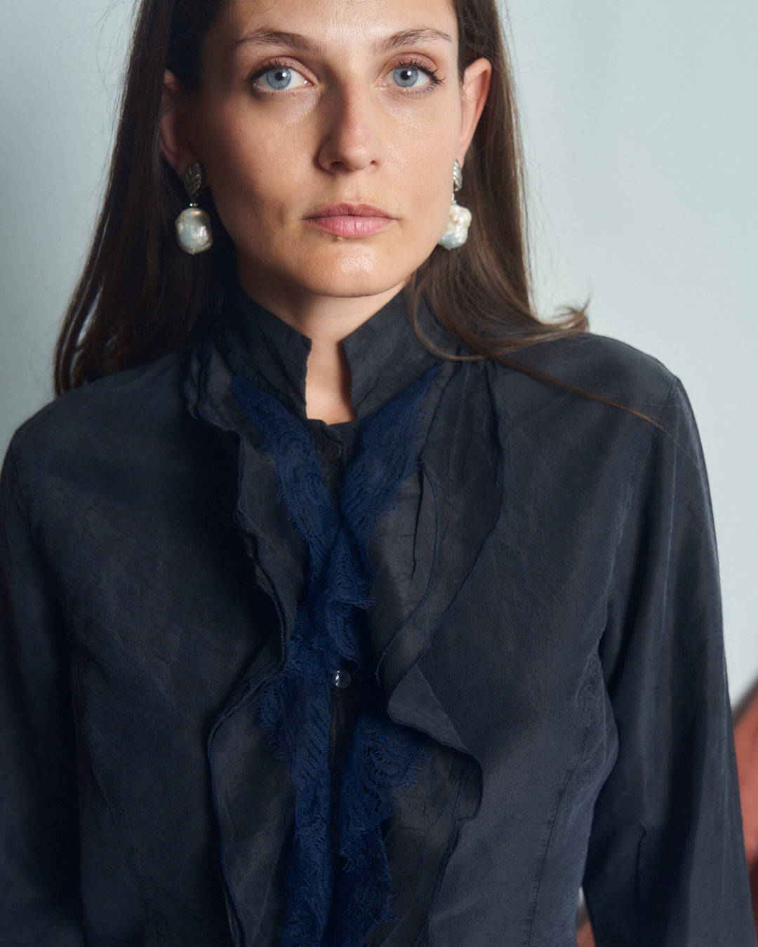Camicia in seta lavata Walter Voulaz con pizzo