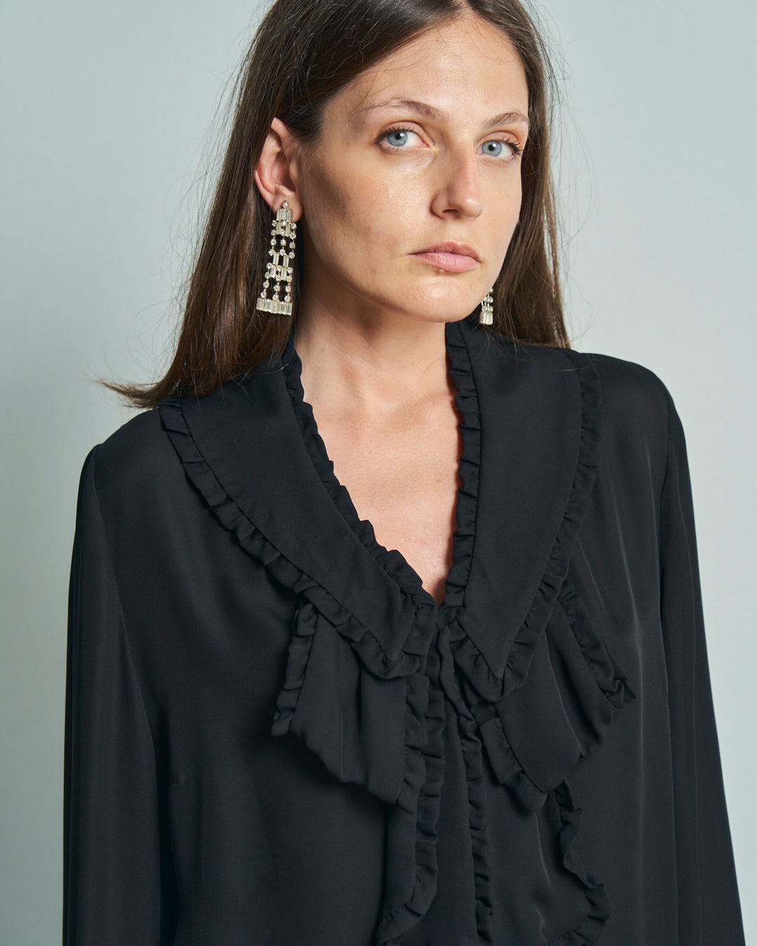 Camicia nera in seta con rouches never worn