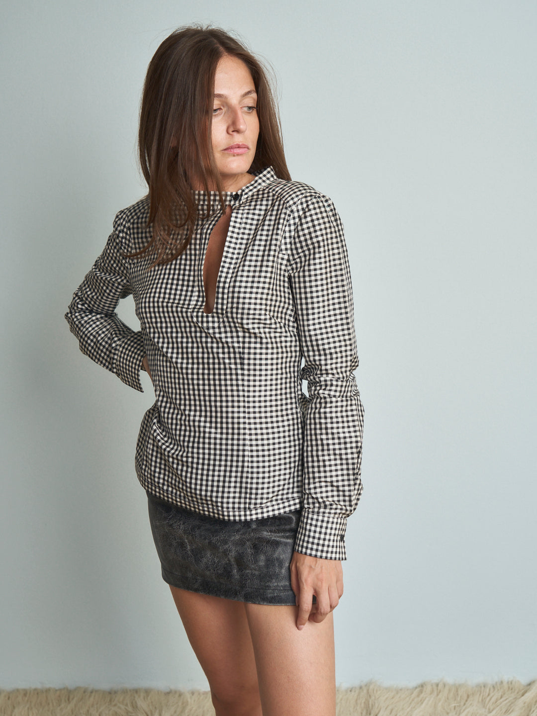 Blusa Antonio Berardi in seta vichy modello scollo qpao