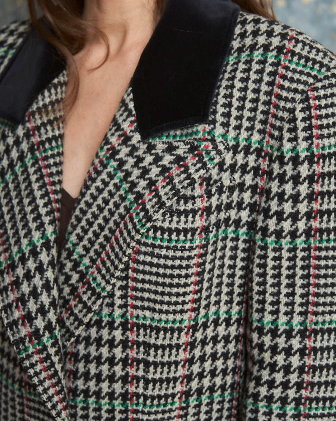 Cappotto in lana principe di Galles con inserti in velluto
