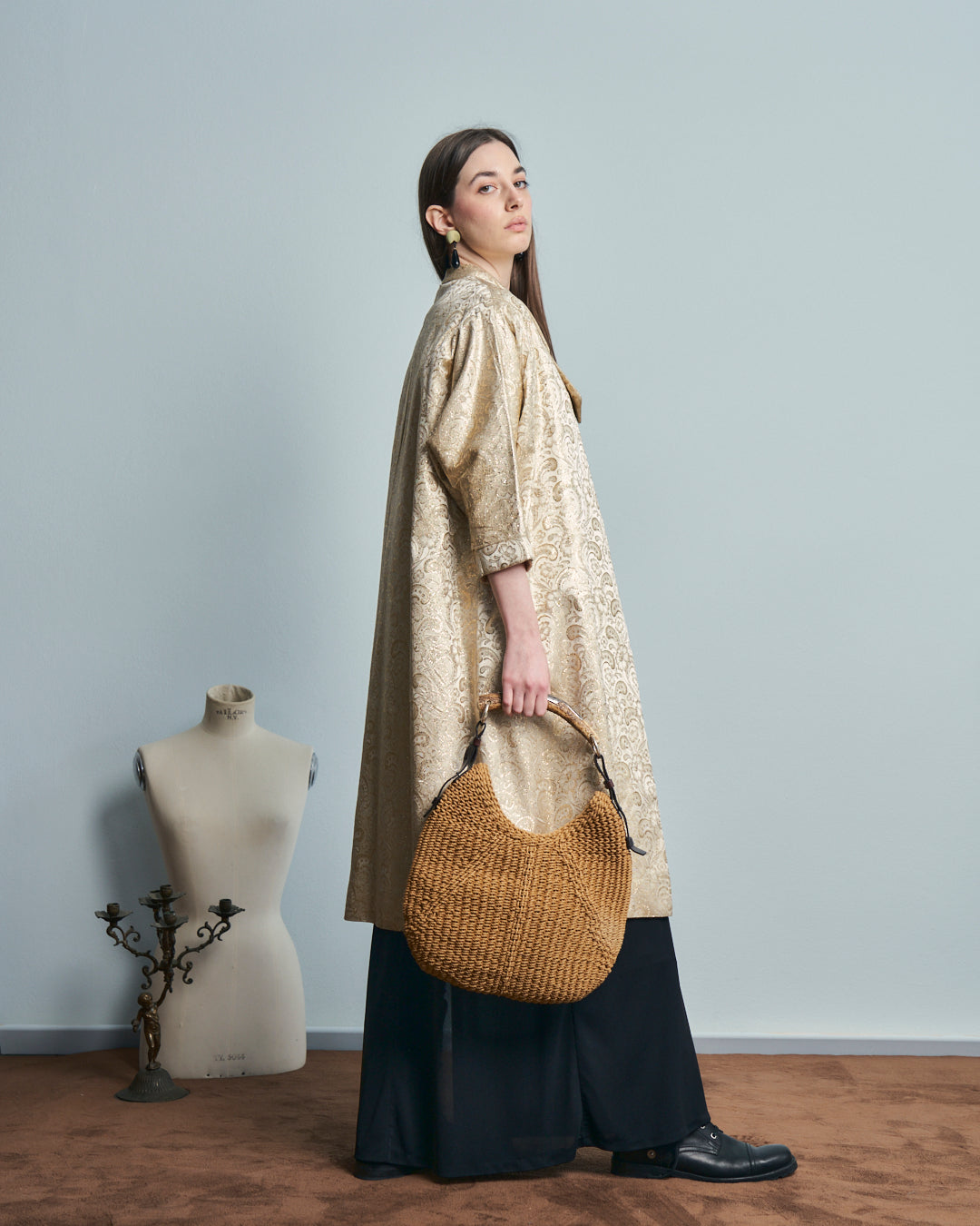 Cappotto anni 60 in tessuto Jacquard oro