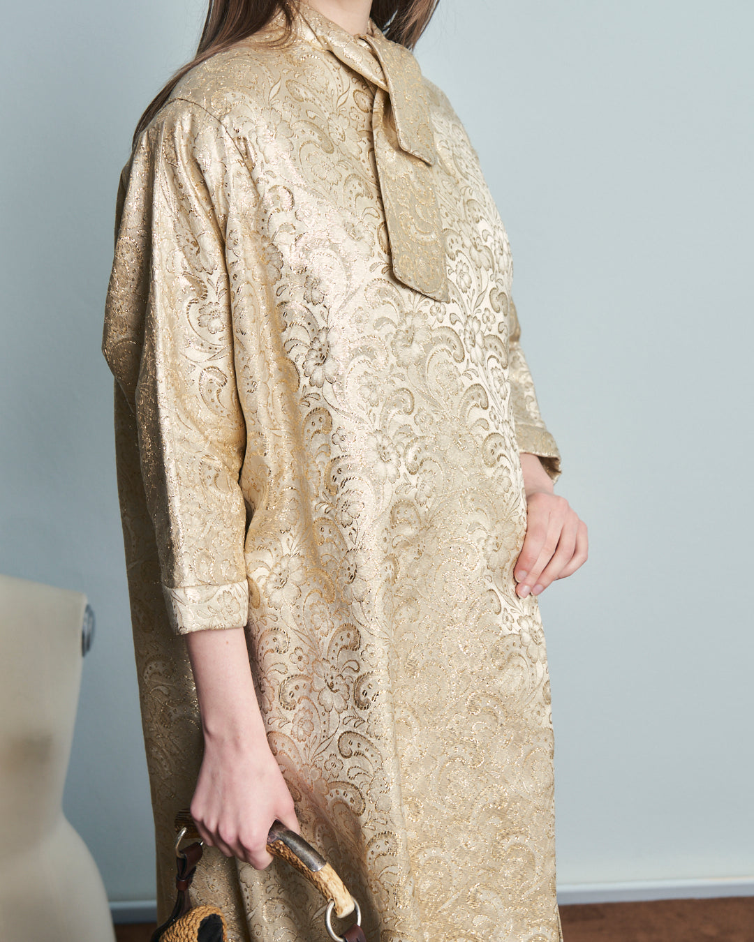Cappotto anni 60 in tessuto Jacquard oro