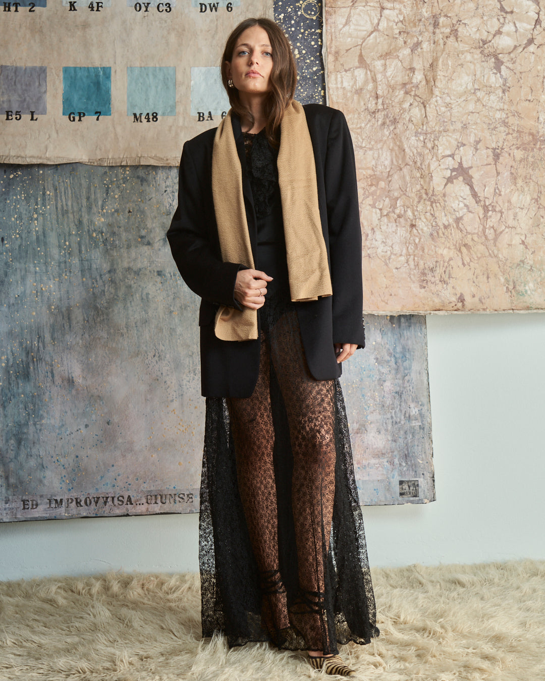 Blazer Cappotto corto firmato Genny in angora e lana nero