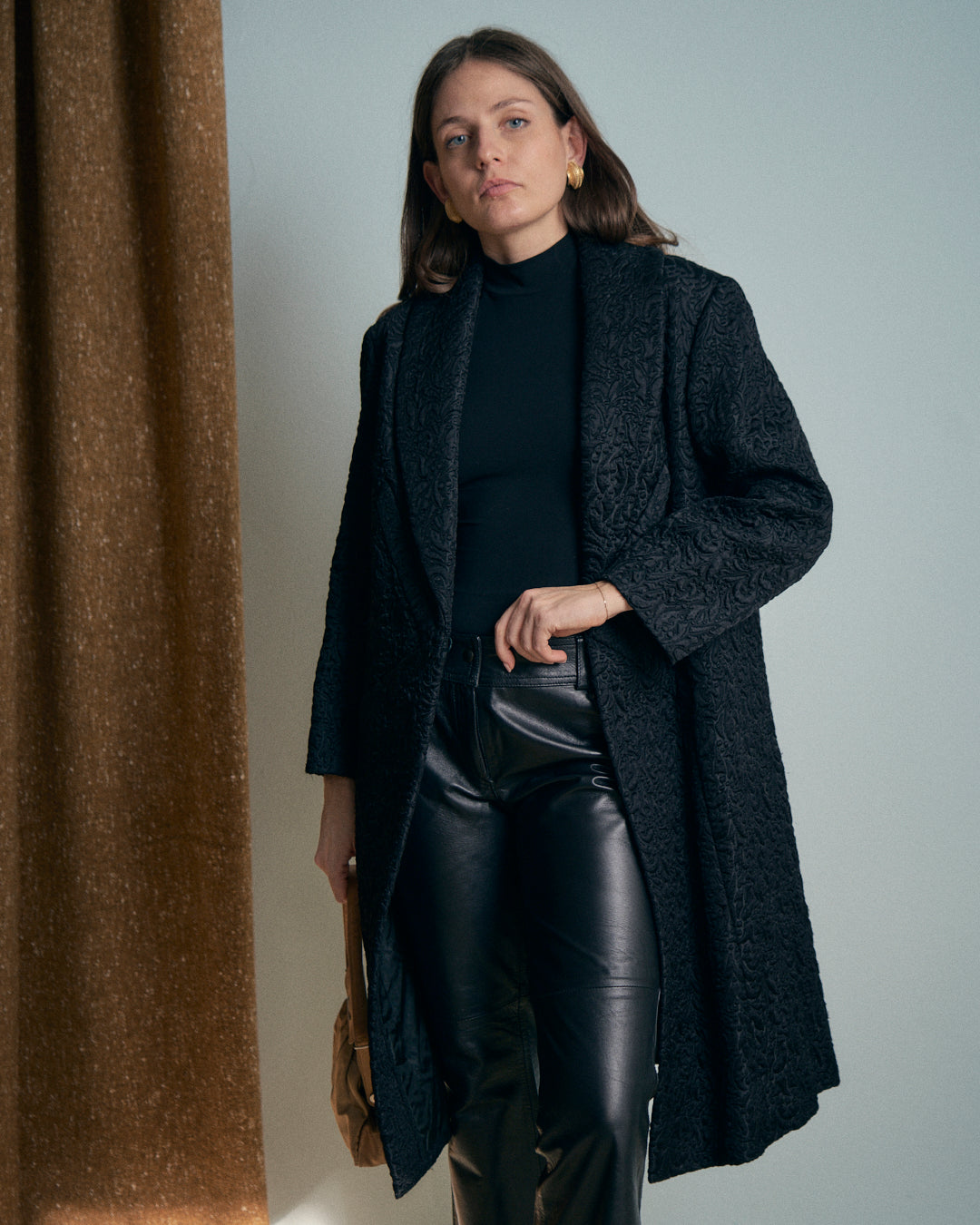 Cappotto anni 60 in tessuto damasco imbottito