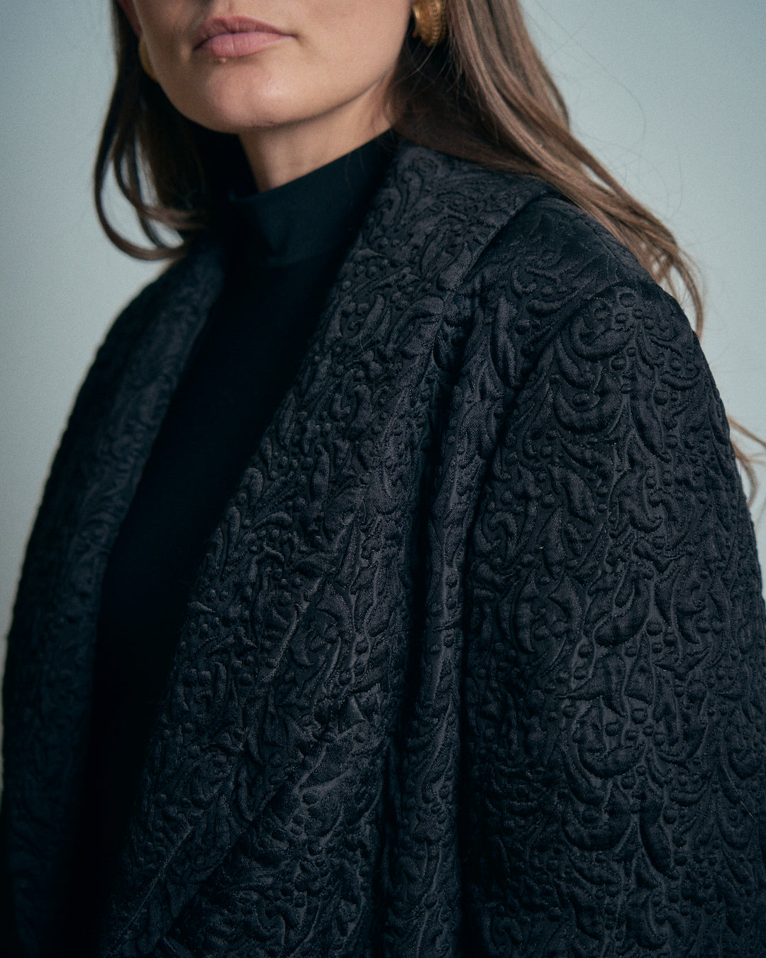 Cappotto anni 60 in tessuto damasco imbottito