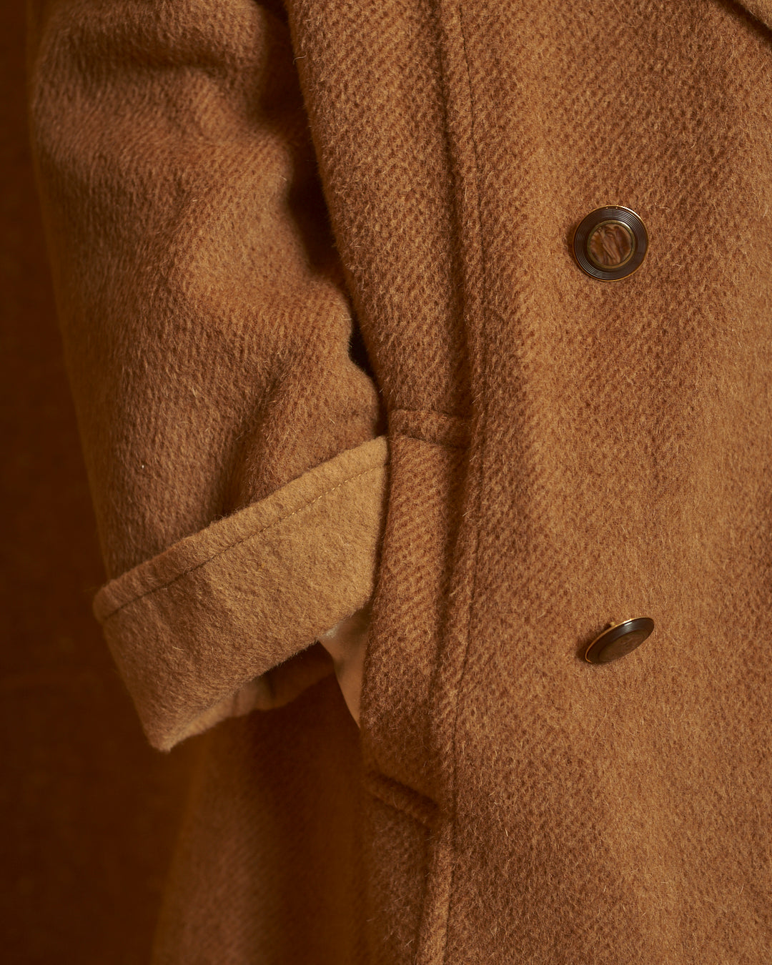 Cappotto in lana doppiato color tabacco