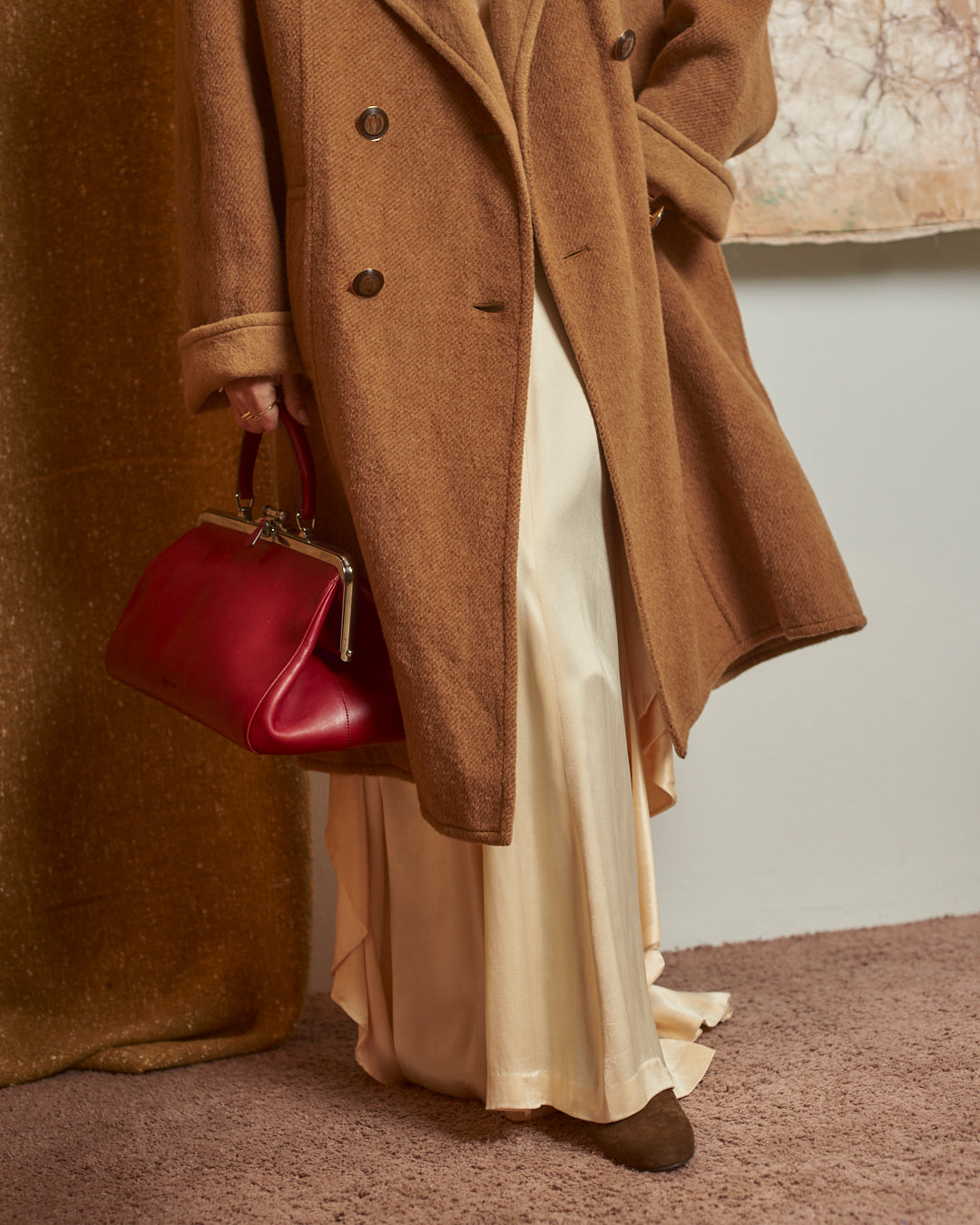 Cappotto in lana doppiato color tabacco